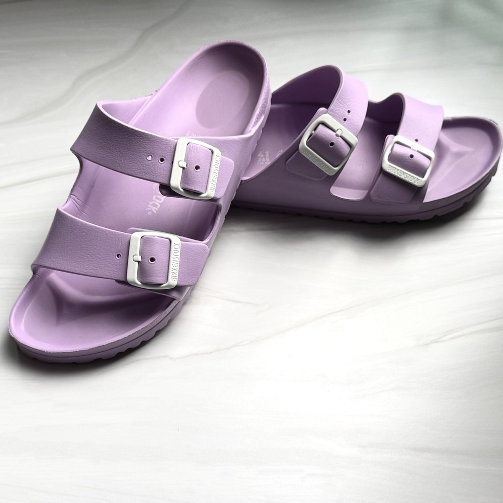 Birkenstock Arizona EVA Sandals 41 Womens 10 Mens 8 Lavender Purple White Buckle
